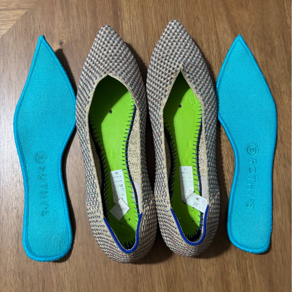 Rothy's Houndstooth Flats with Teal Insoles